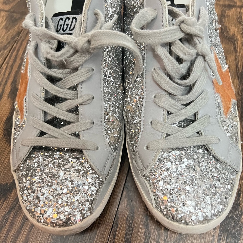 Golden Goose Silver Glitter and Gray Sneakers IT38
